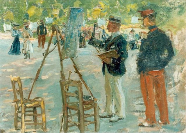 Hoynck van Papendrecht J.  | De schilder 'en plein air', olieverf op doek op paneel 21,8 x 29,6 cm
