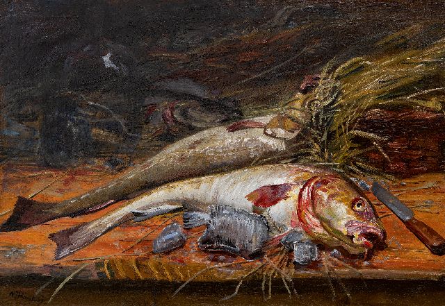 Richters M.J.  | Stilleven met vissen, olieverf op doek 65,8 x 99,2 cm, gesigneerd l.o.