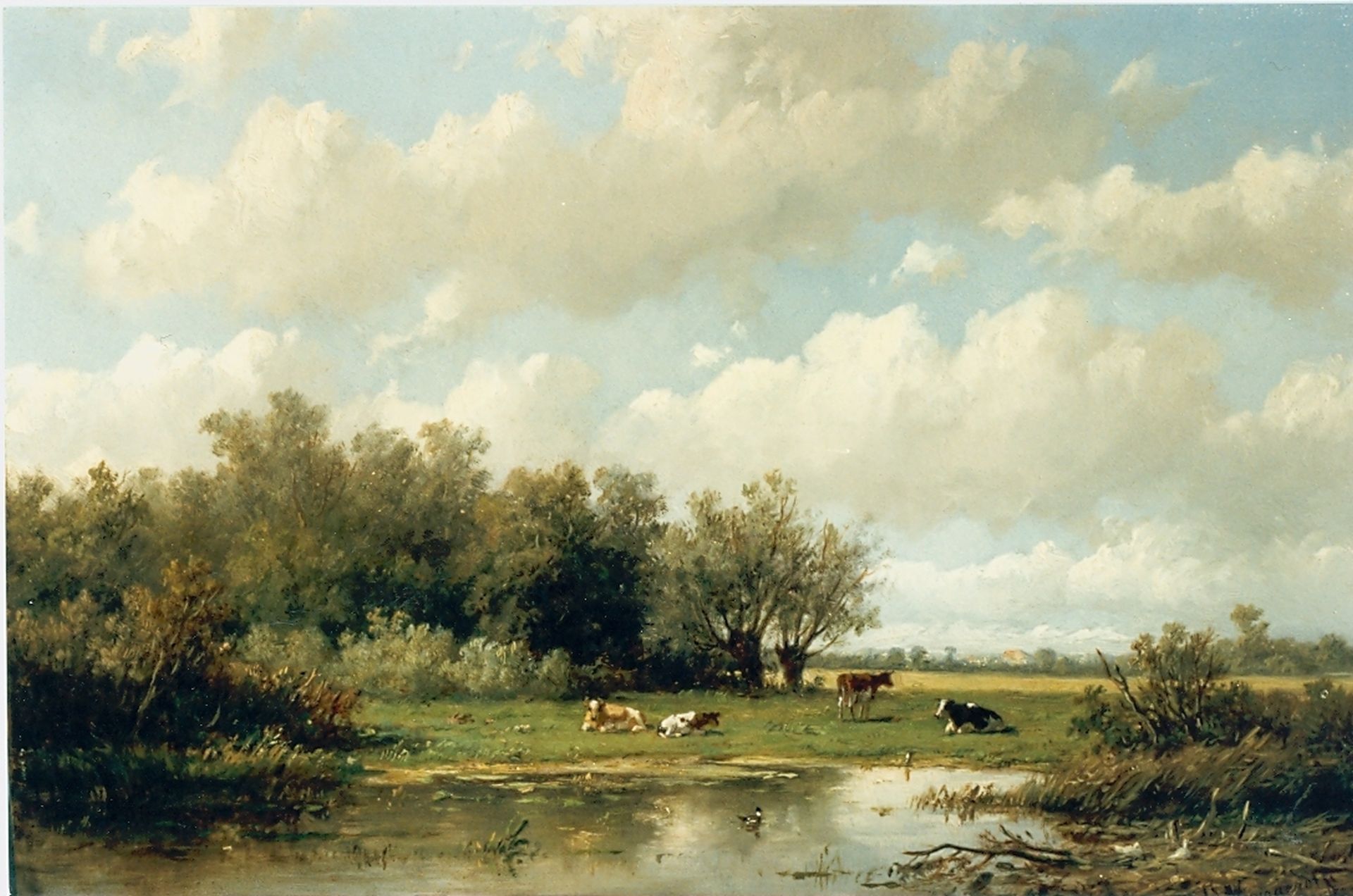 bellen Geld lenende voetstappen Anthonie Jacobus van Wijngaerdt | Schilderijen vh. te Koop | Koeien in een Hollands  landschap