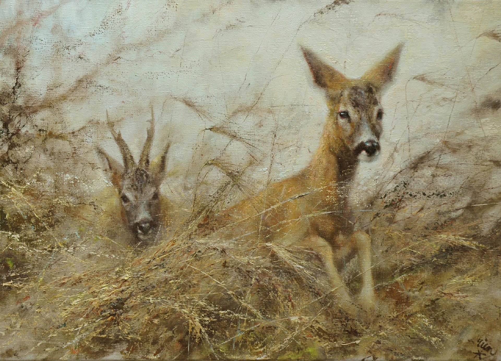 toewijzing paars tweedehands Rien Poortvliet | Paintings prev. for Sale | Two deer