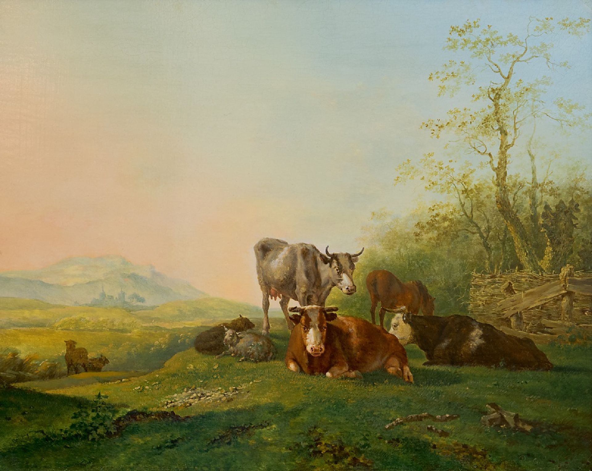 Ongelijkheid Toestand Onrecht Bruno van Straaten | Schilderijen te Koop | Koeien en schapen bij een hek