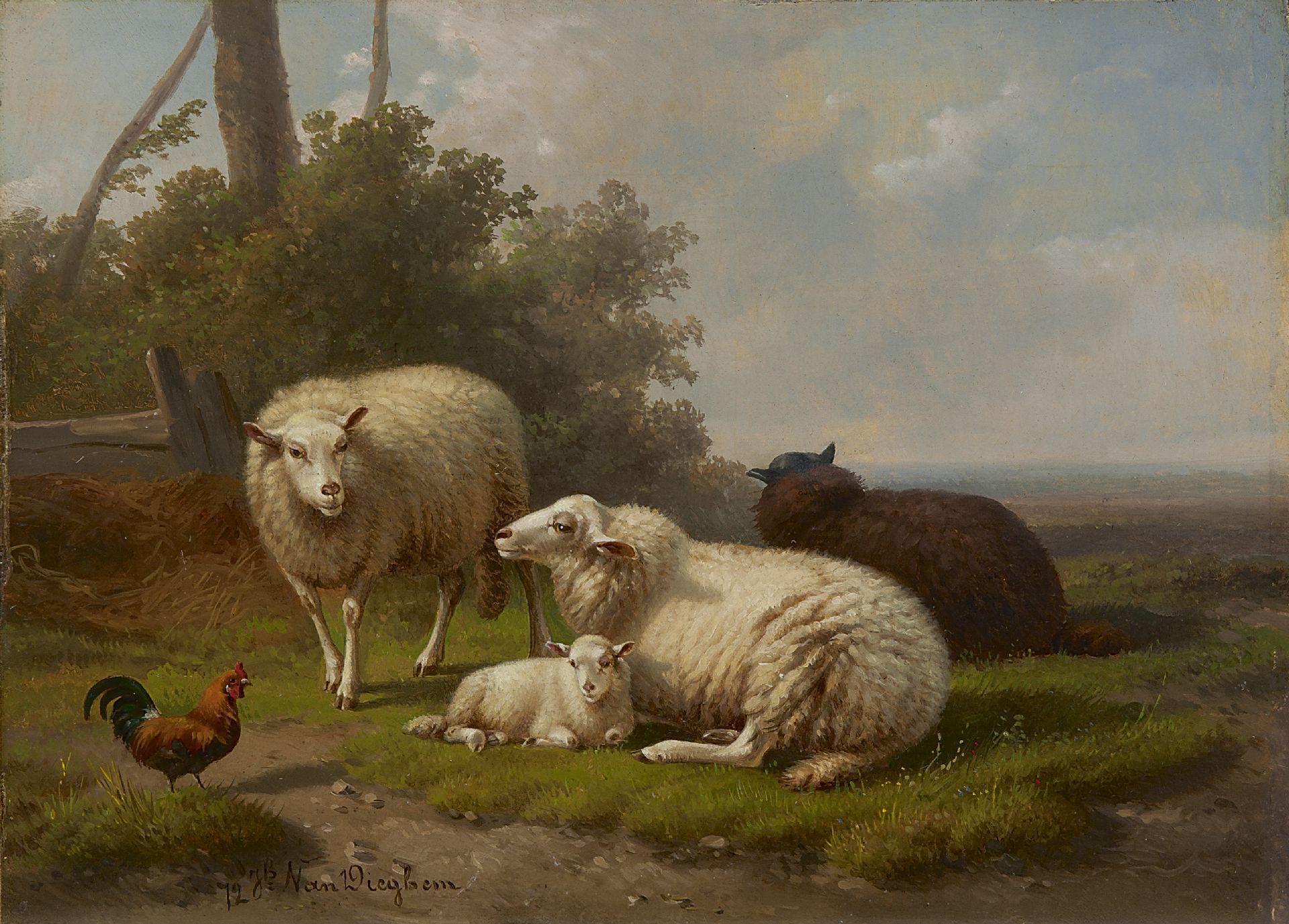 Joseph van Dieghem | vh. te Idyllisch landschap met schapen