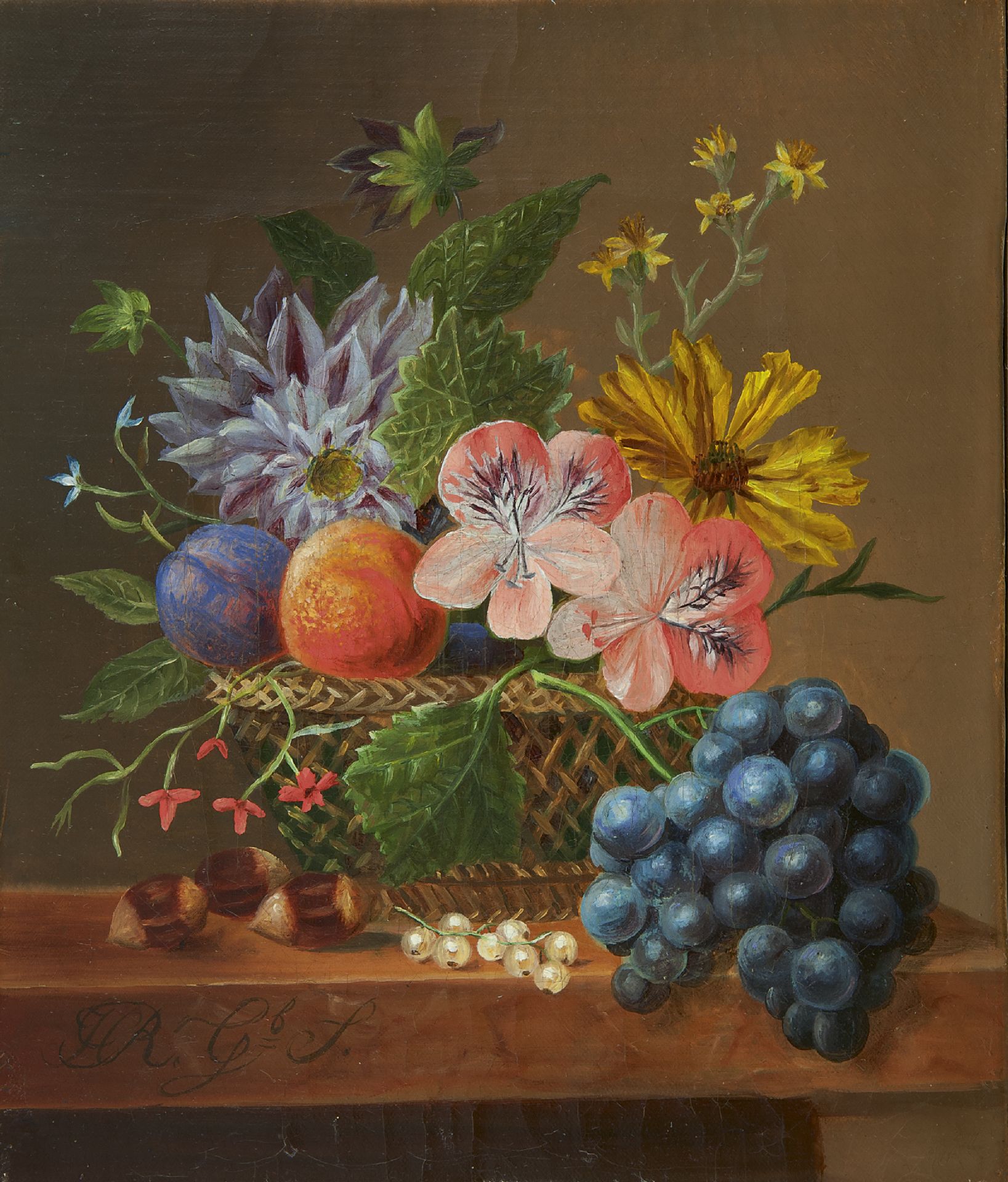Westers verbannen mooi Onbekend | Schilderijen te Koop | Stilleven met bloemen en fruit in een mand