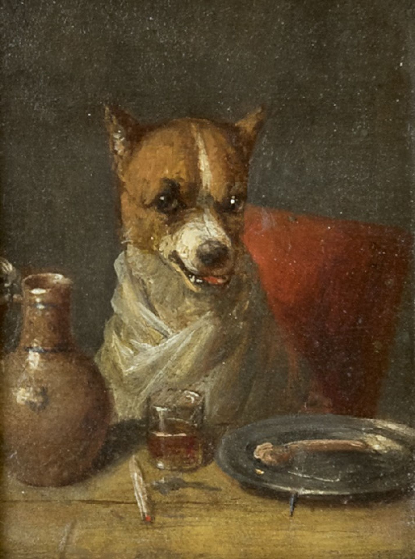 Bezem energie ontsnappen Charles van den Eycken | Schilderijen vh. te Koop | De fijnproever: een hond  aan tafel