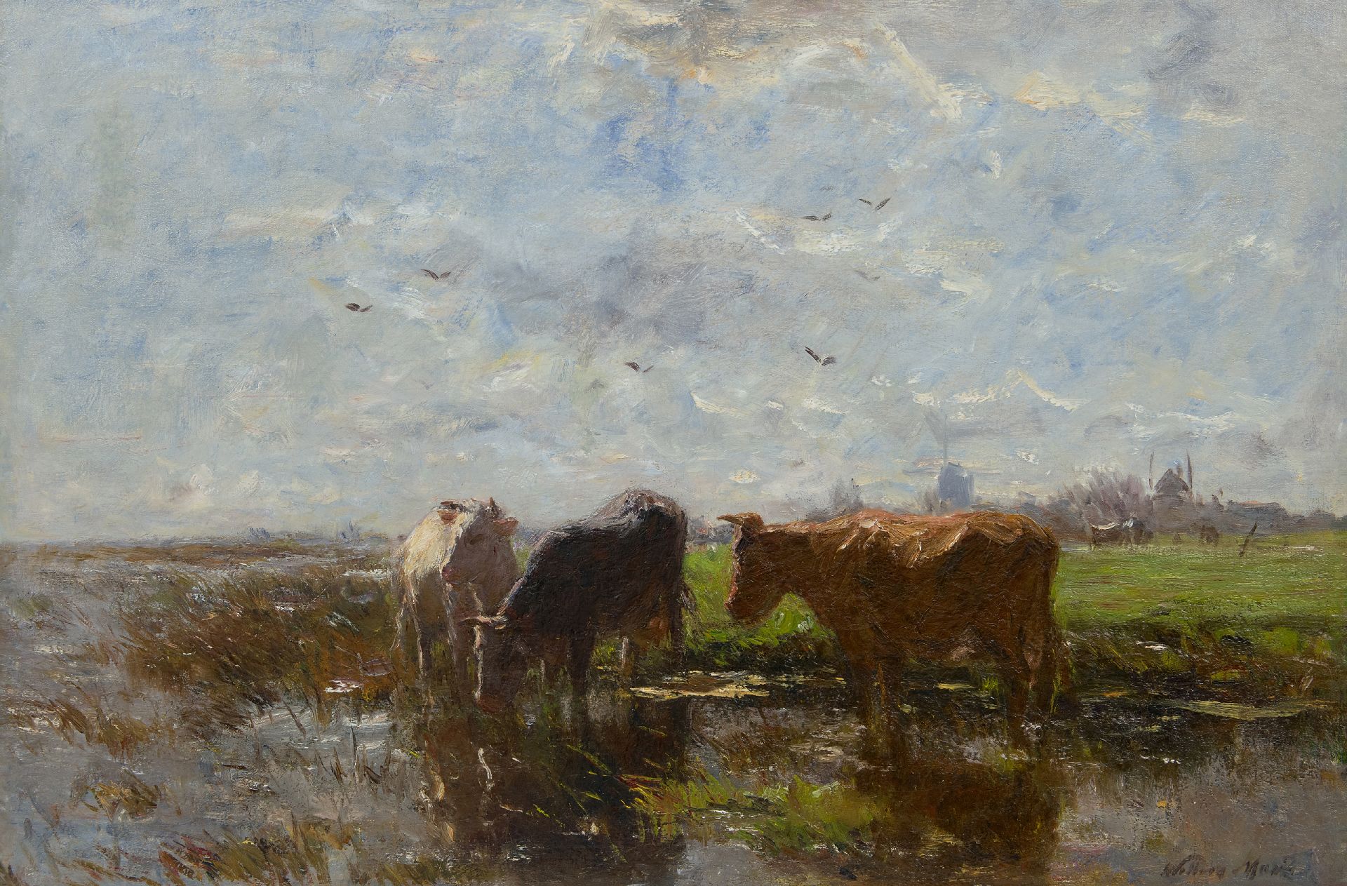 diepvries Groenland proza Willem Maris | Schilderijen te Koop | Drinkende koeien in een  polderlandschap