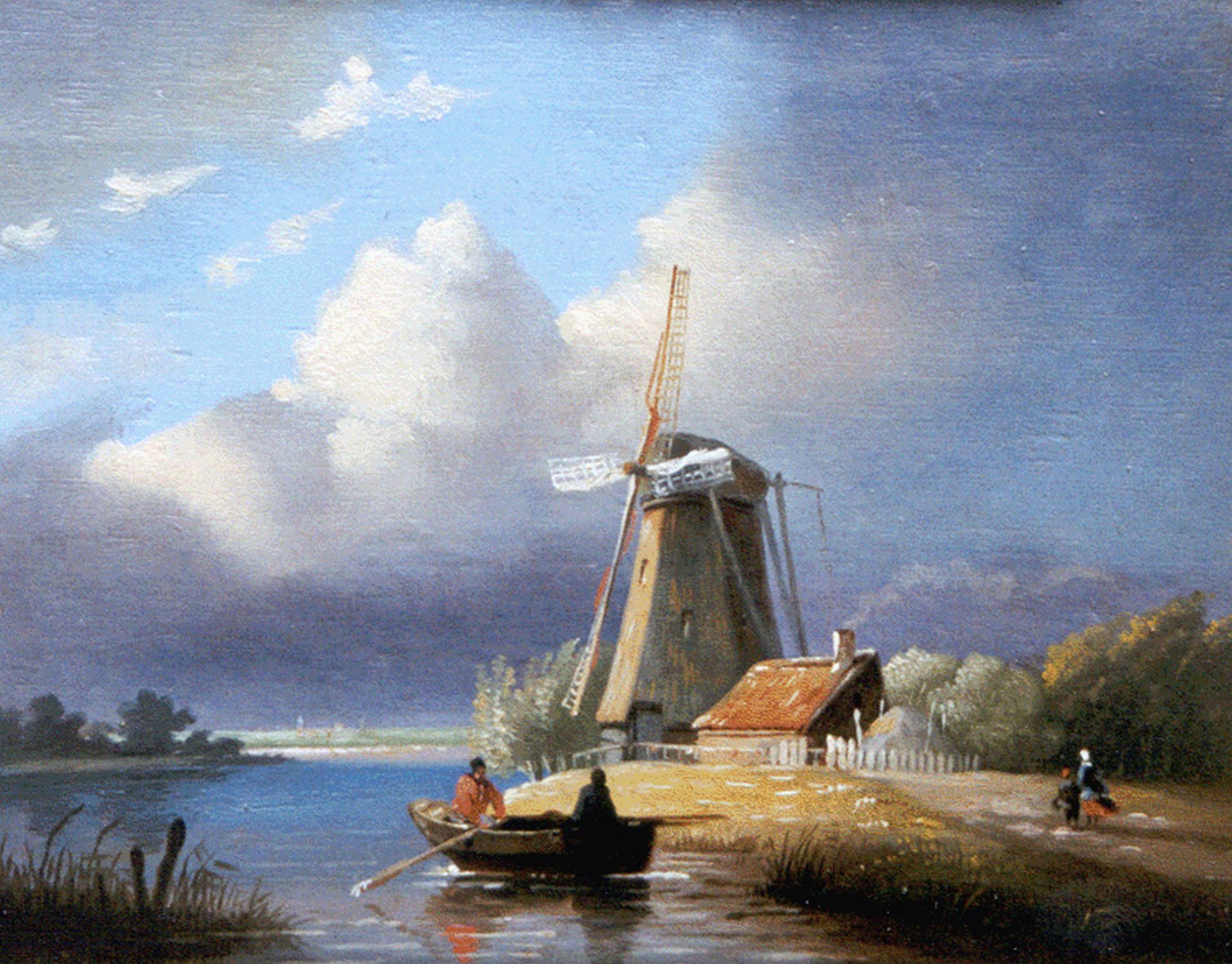 in verlegenheid gebracht gans Ontslag nemen Christiaan Immerzeel | Schilderijen vh. te Koop | Hollands landschap met  roeiers bij een molen