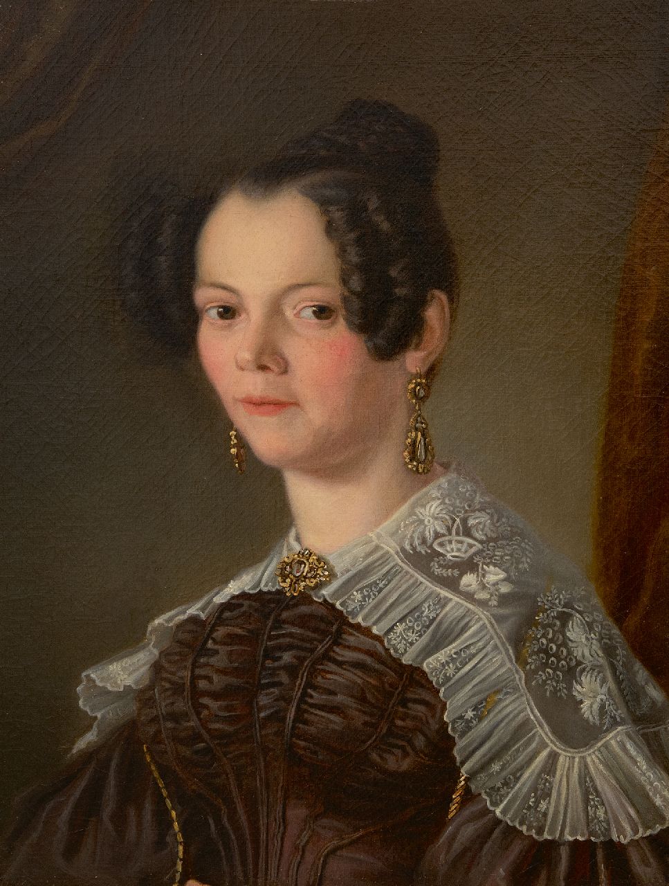 Hollandse School, 19e eeuw   | Hollandse School, 19e eeuw | Schilderijen te koop aangeboden | Portret van een dame, olieverf op doek 59,4 x 44,5 cm, zonder lijst