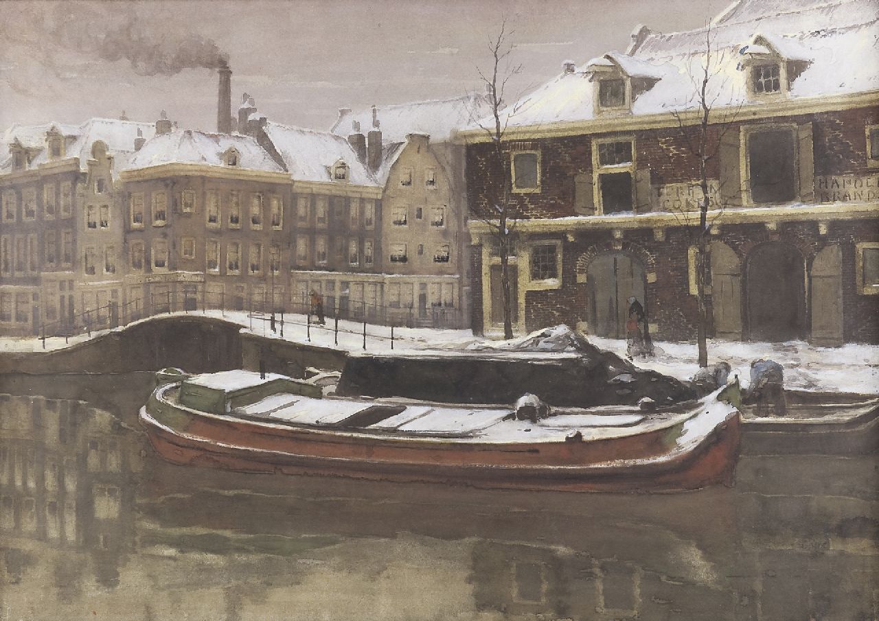 Witsen W.A.  | 'Willem' Arnold Witsen | Aquarellen en tekeningen te koop aangeboden | Gezicht op een winterse gracht, aquarel op papier 56,0 x 78,7 cm