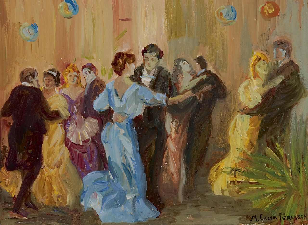 Caccia Perlasca M.  | Maria Caccia Perlasca, De dansavond in Morcote, Zwitserland, olieverf op paneel 23,2 x 29,6 cm, gesigneerd rechtsonder