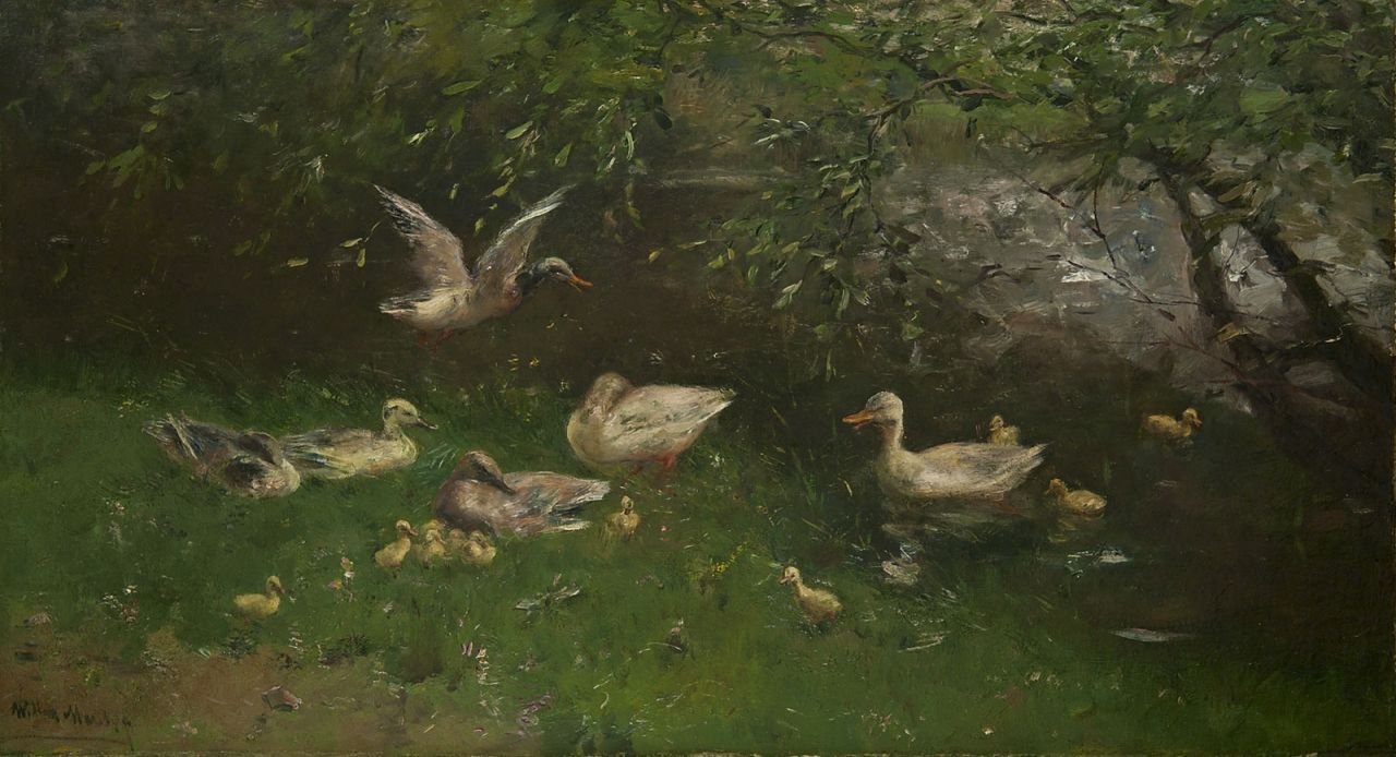 Maris W.  | Willem Maris, Eenden bij een vijver, olieverf op doek 53,8 x 97,5 cm, gesigneerd linksonder