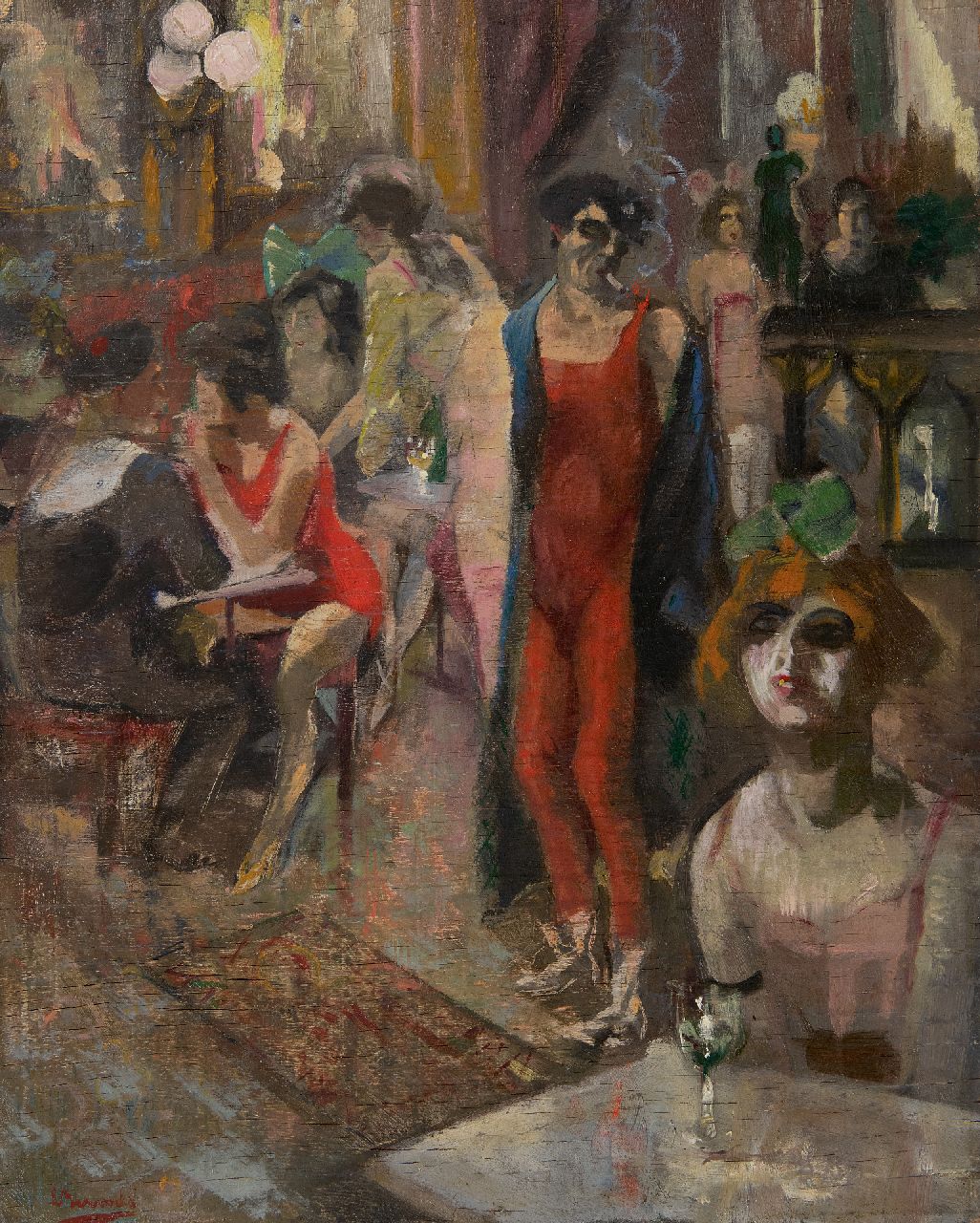 Bervoets L.  | Leo Bervoets | Schilderijen te koop aangeboden | Artiestencafé, olieverf op paneel 49,2 x 38,5 cm, gesigneerd linksonder