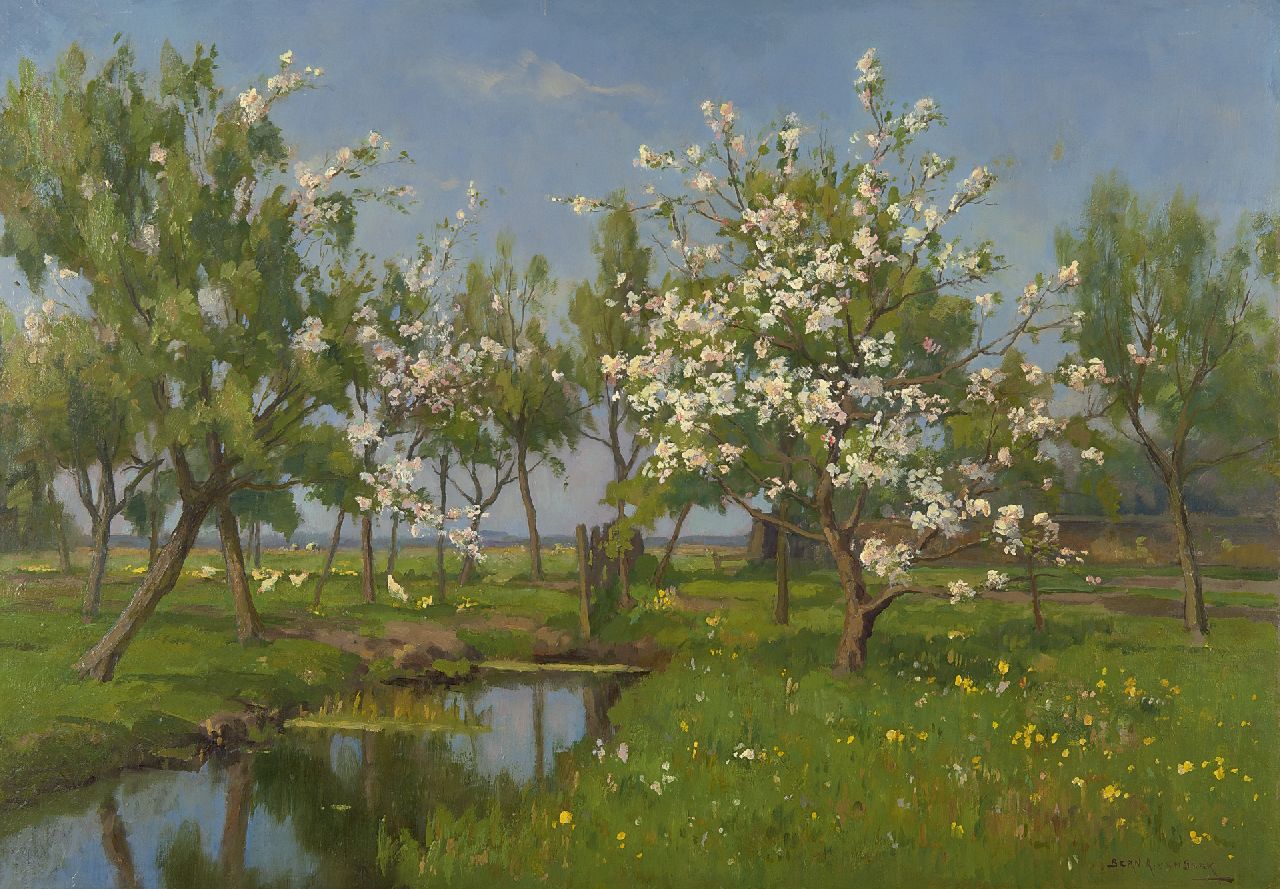 Beek B.A. van | Bernardus Antonie van Beek, Boomgaard in het voorjaar, olieverf op schildersboard 49,7 x 70,2 cm, gesigneerd rechtsonder