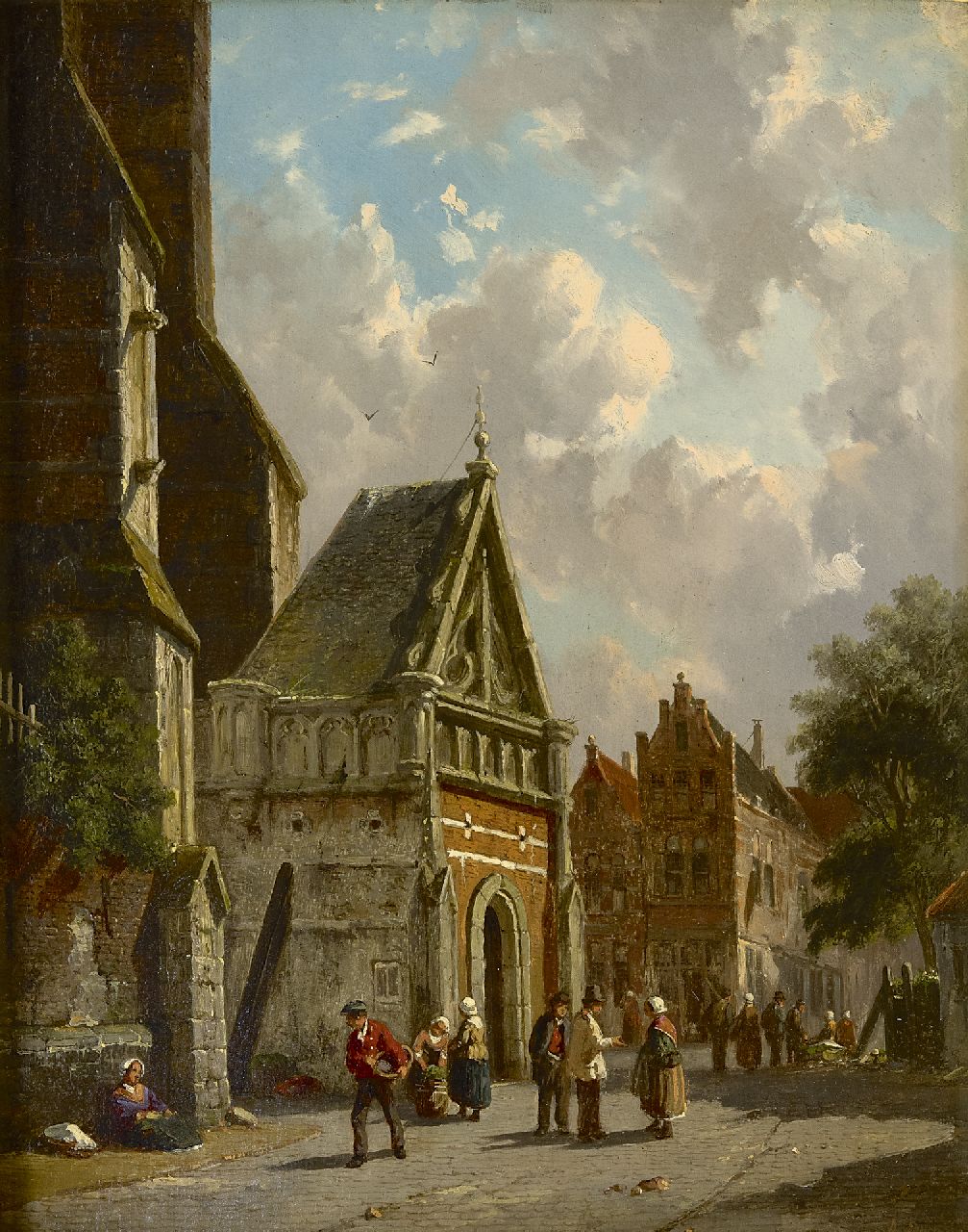 Eversen A.  | Adrianus Eversen, Achter de kerk, olieverf op paneel 34,8 x 27,0 cm, gesigneerd rechtsonder