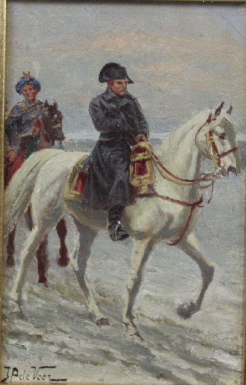 Veer J.P. de | Justus Pieter de Veer | Schilderijen te koop aangeboden | Napoleon Bonaparte op zijn schimmel, olieverf op papier op board 13,9 x 8,9 cm, gesigneerd linksonder