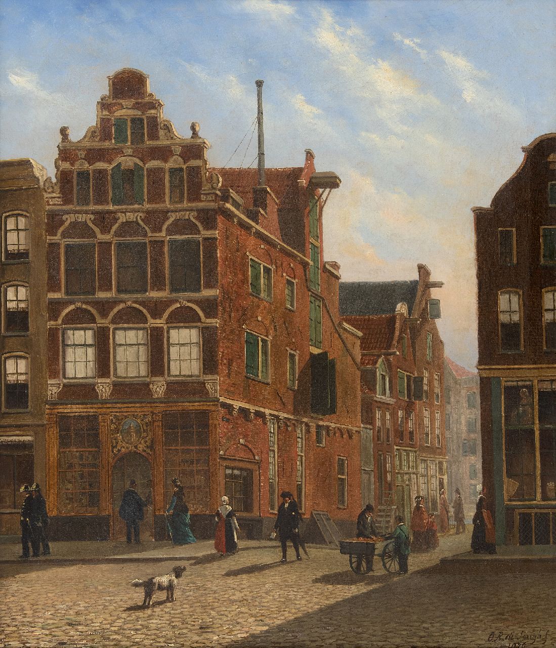 Jongh O.R. de | Oene Romkes de Jongh | Schilderijen te koop aangeboden | Hollands stadsgezicht, olieverf op doek 54,0 x 44,0 cm, gesigneerd rechtsonder en gedateerd 1876