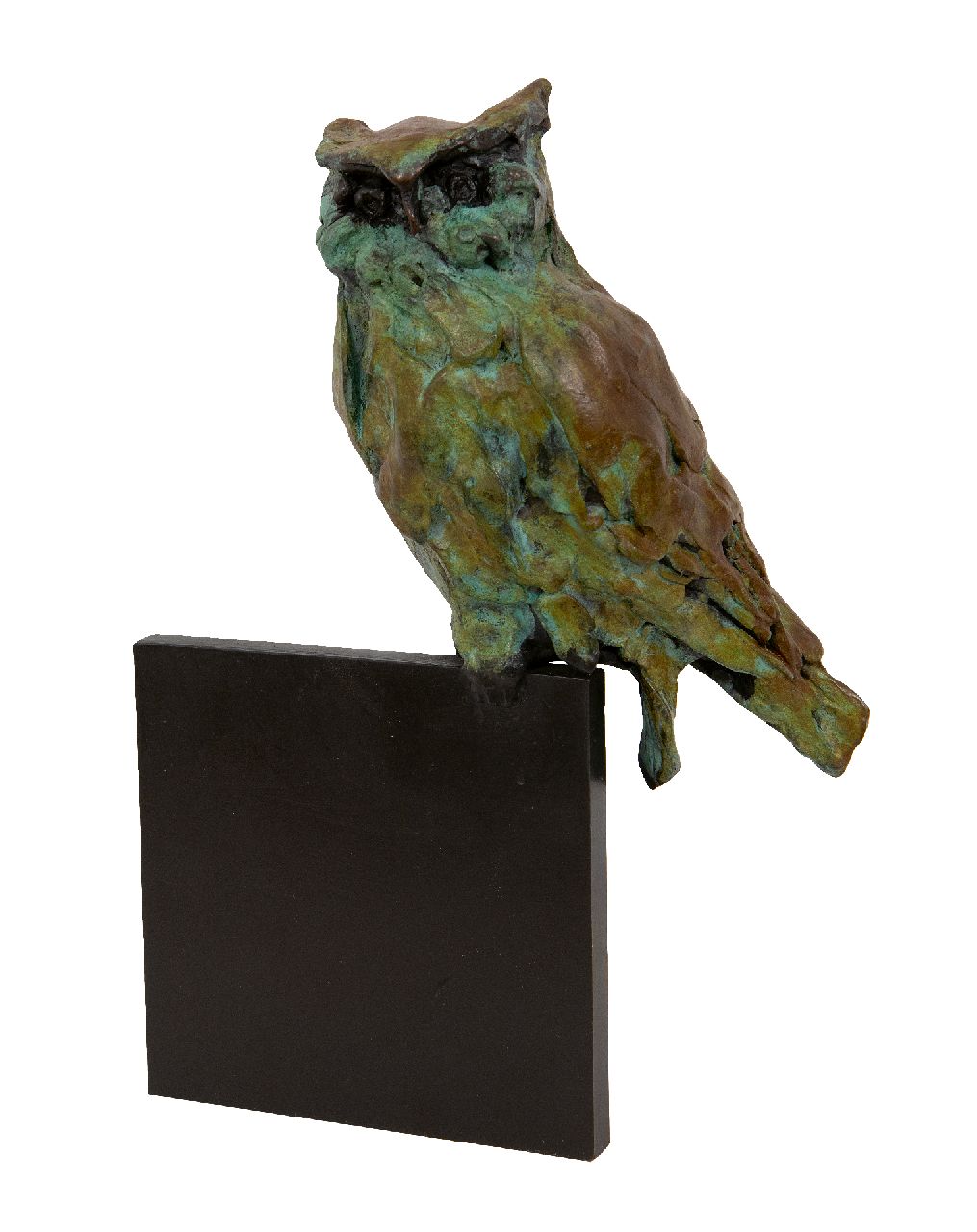 Laan J. van der | Jacqueline van der Laan, Rustende oehoe, gepatineerd brons 21,0 x 14,0 cm, gesigneerd gemonogrammeerd achterzijde