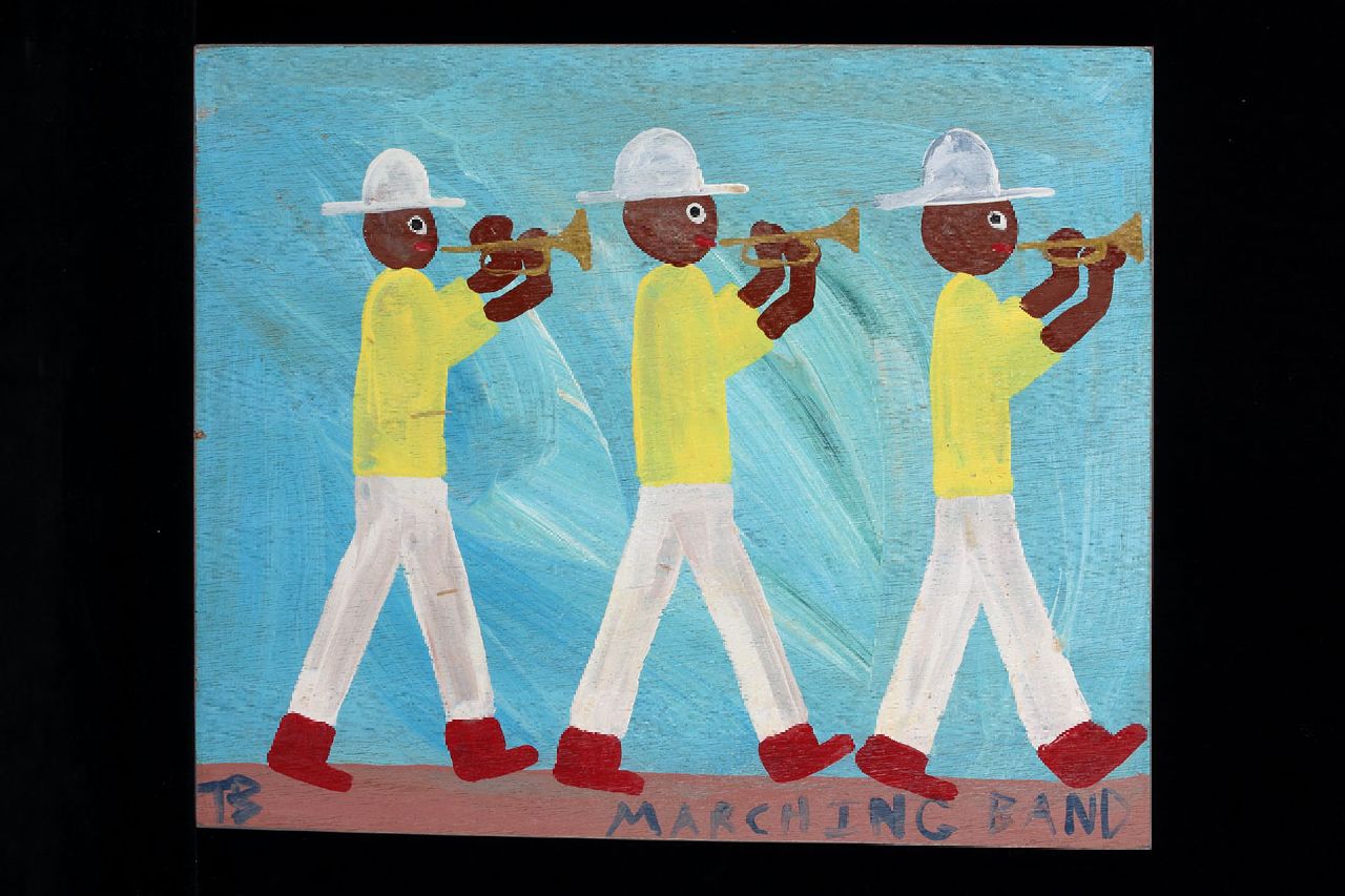 Brown T.  | Timothy 'Tim' Brown, Marching band, acryl op paneel 42,0 x 51,0 cm, gesigneerd linksonder met initialen