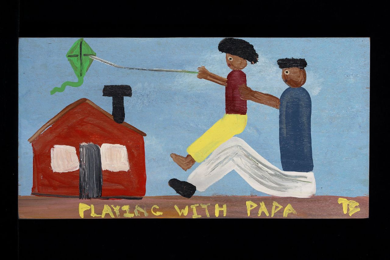 Brown T.  | Timothy 'Tim' Brown, Playing with papa, acryl op paneel 28,0 x 56,0 cm, gesigneerd rechtsonder met initialen