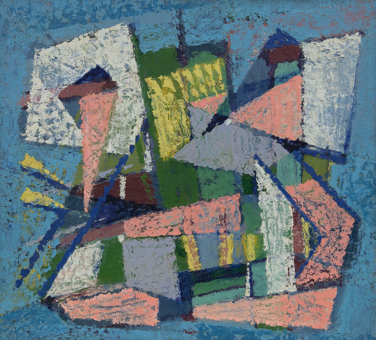 Hunziker F.  | Frieda Hunziker, Compositie, olieverf op schildersboard 35,6 x 39,5 cm, gesigneerd verso en te dateren 1948