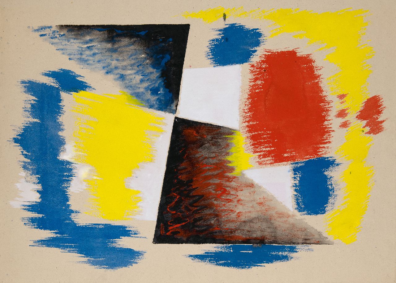 Hunziker F.  | Frieda Hunziker, Compositie, potlood en gouache op papier 57,6 x 78,9 cm, gesigneerd verso