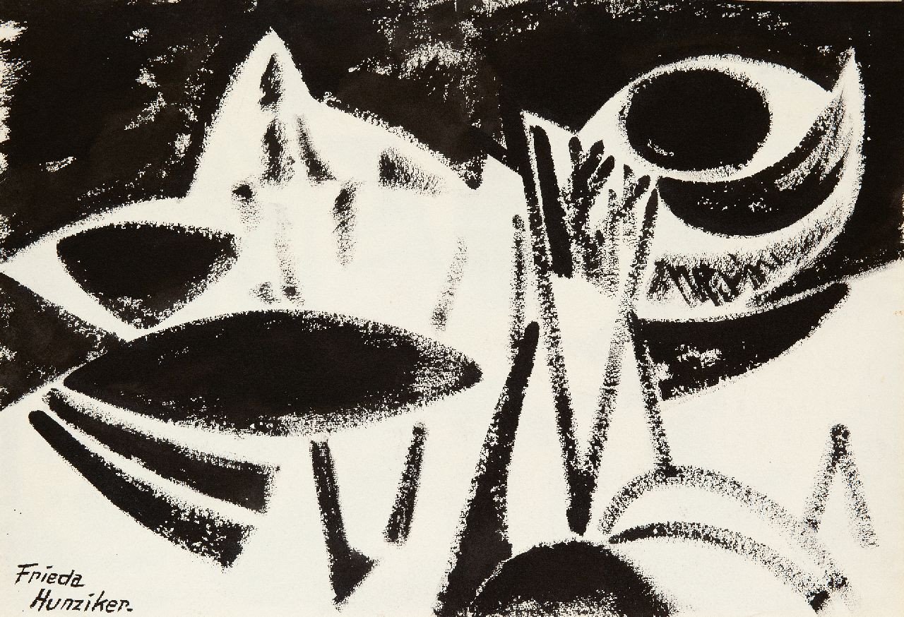 Hunziker F.  | Frieda Hunziker, Voorstudie Curaçao, gouache op papier 39,0 x 56,4 cm, gesigneerd linksonder