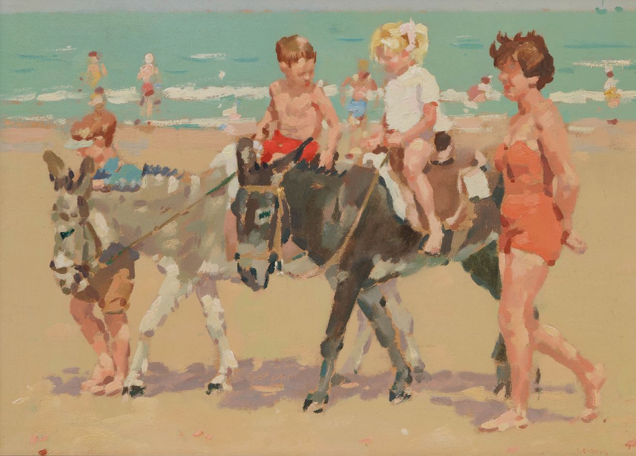 Verdonk F.W.  | Frederik Willem 'Frits' Verdonk | Schilderijen te koop aangeboden | Ezeltje rijden langs het strand, olieverf op doek 34,0 x 46,8 cm, gesigneerd rechtsonder