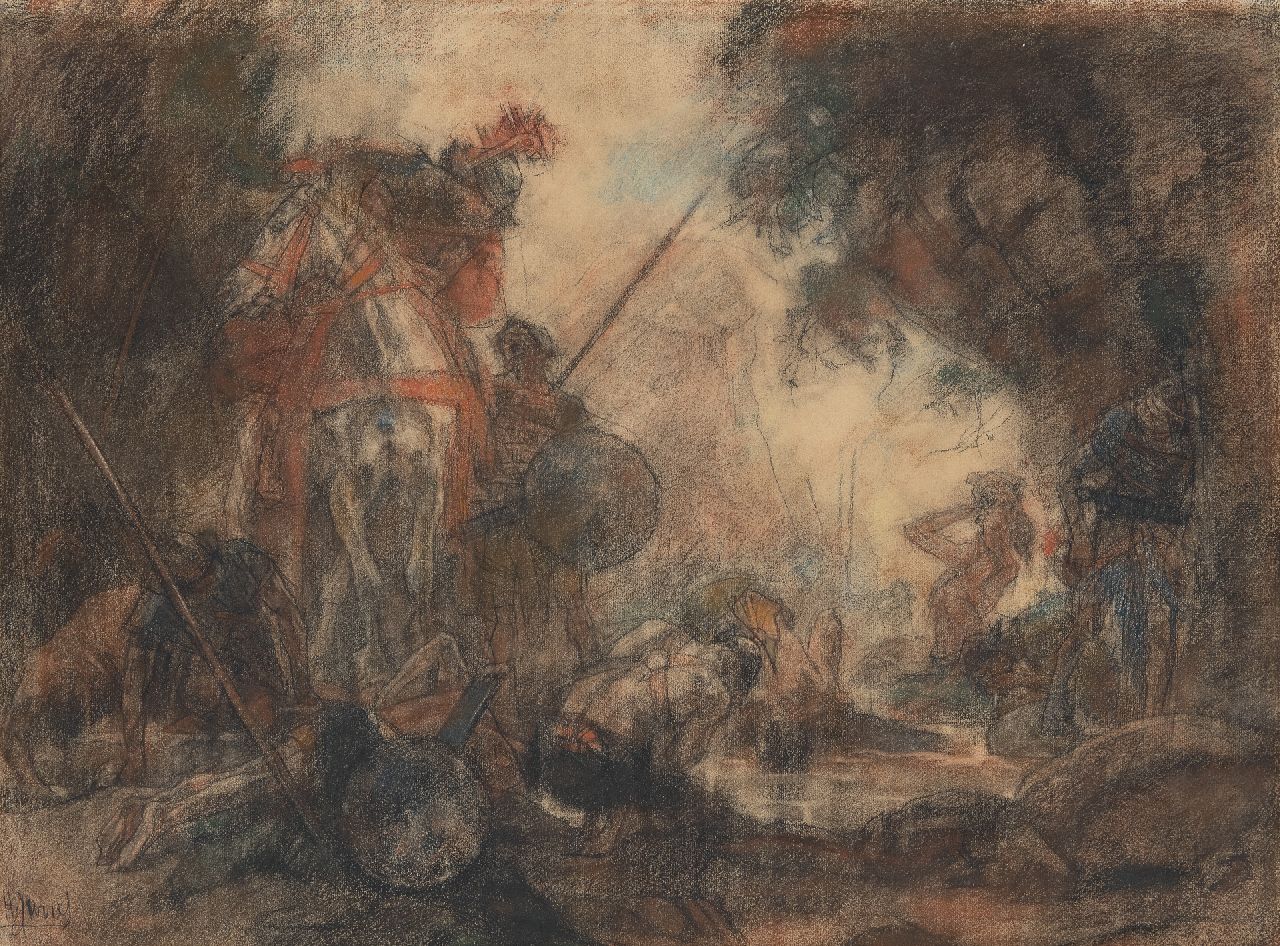 Jurres J.H.  | Johannes Hendricus Jurres, Na de strijd, pastel op papier 54,2 x 73,2 cm, gesigneerd linksonder