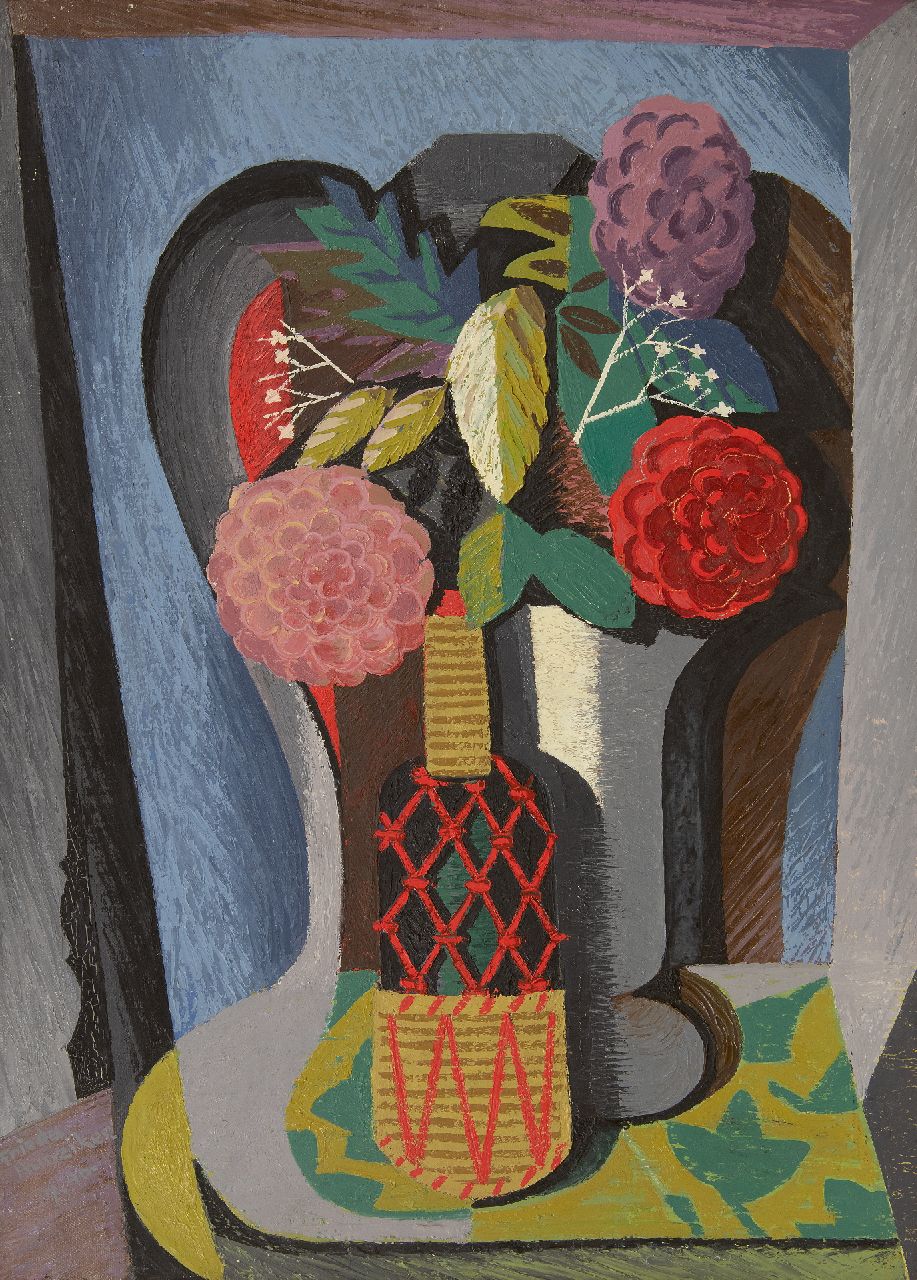 Hunziker F.  | Frieda Hunziker, Stilleven met bloemen, olieverf op doek 70,2 x 50,4 cm, gesigneerd linksonder en gedateerd 7-1946