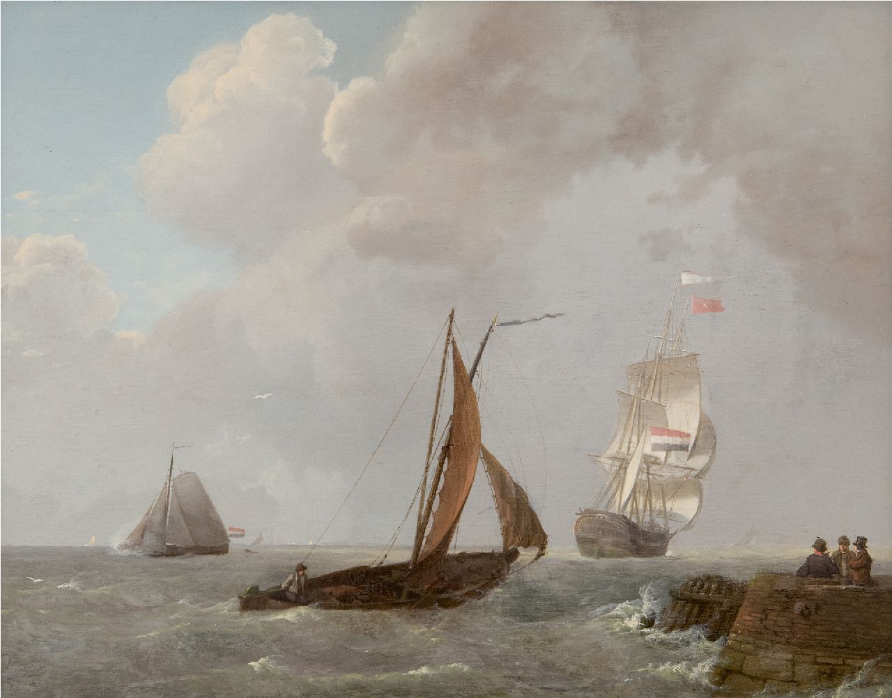 Koekkoek J.  | Johannes Koekkoek, Laverende zeilschepen in de Zeeuwse wateren, olieverf op paneel 30,0 x 38,9 cm, gesigneerd rechtsonder en gedateerd 1829