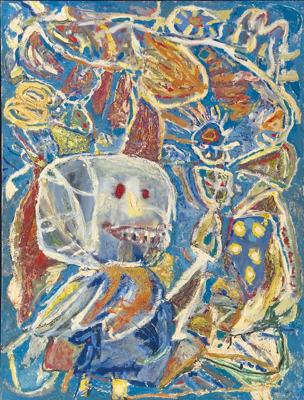 Lucebert (Lubertus Jacobus Swaanswijk)   | Lucebert (Lubertus Jacobus Swaanswijk) | Schilderijen te koop aangeboden | Hobgoblin's carnival, olieverf op doek 120,0 x 90,0 cm, gesigneerd rechtsonder en gedateerd '61