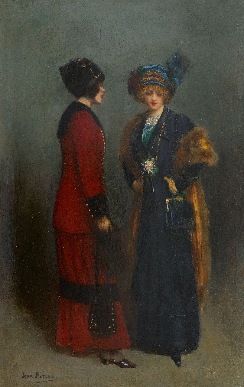 Béraud J.  | Jean Béraud | Schilderijen te koop aangeboden | Les Midinettes, olieverf op schildersboard 54,9 x 36,7 cm, gesigneerd linksonder