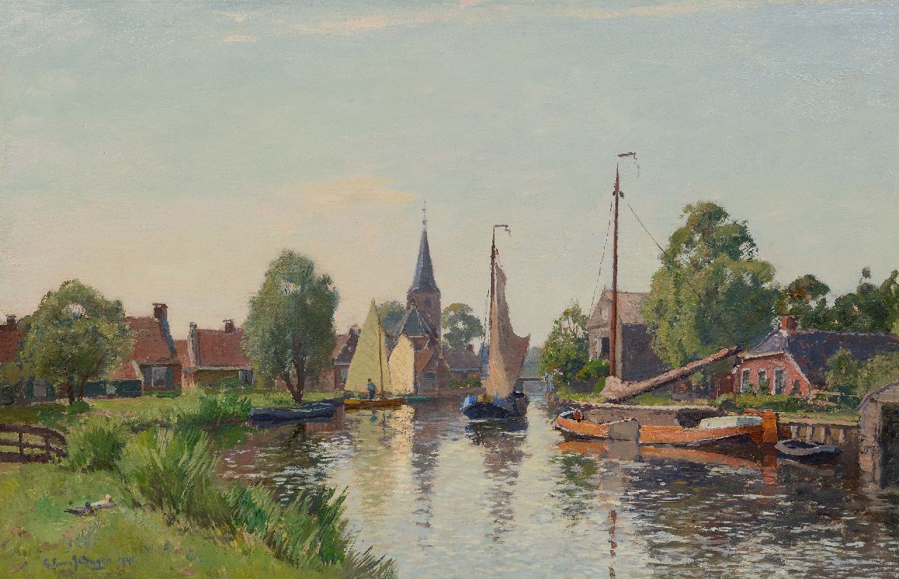 Schagen G.F. van | Gerbrand Frederik van Schagen | Schilderijen te koop aangeboden | Watersport in Wartena, Friesland, olieverf op doek op paneel 56,2 x 86,0 cm, gesigneerd linksonder en gedateerd 1941