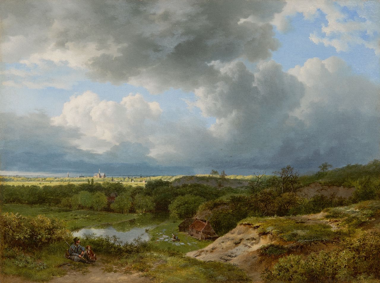 Koekkoek B.C.  | Barend Cornelis Koekkoek | Schilderijen te koop aangeboden | Panoramisch landschap met Haarlem in de verte, olieverf op doek 39,4 x 52,4 cm, gesigneerd rechtsonder en gedateerd 1836