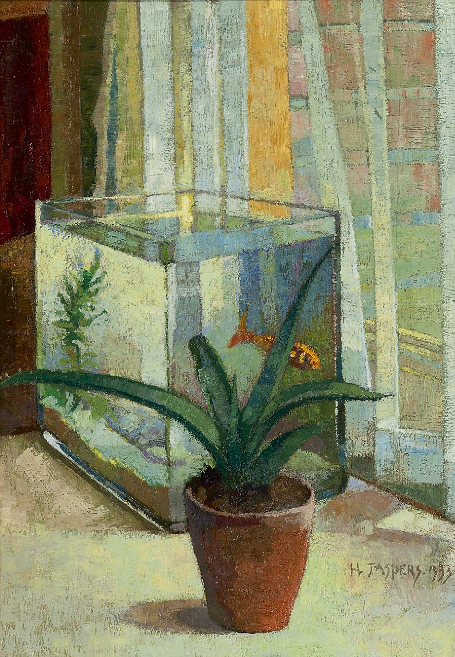 Jaspers H.T.  | Hendrik Theodorus 'Henk' Jaspers | Schilderijen te koop aangeboden | Stilleven met aquarium, olieverf op paneel 46,5 x 33,0 cm, gesigneerd rechtsonder en gedateerd 1933