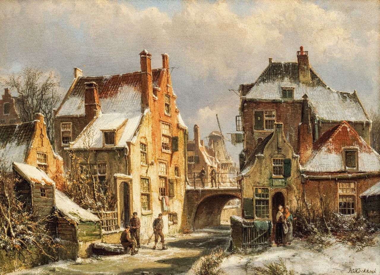 Koekkoek W.  | Willem Koekkoek | Schilderijen te koop aangeboden | Hollands stadsgezicht in de winter, olieverf op doek 42,0 x 59,0 cm, gesigneerd rechtsonder