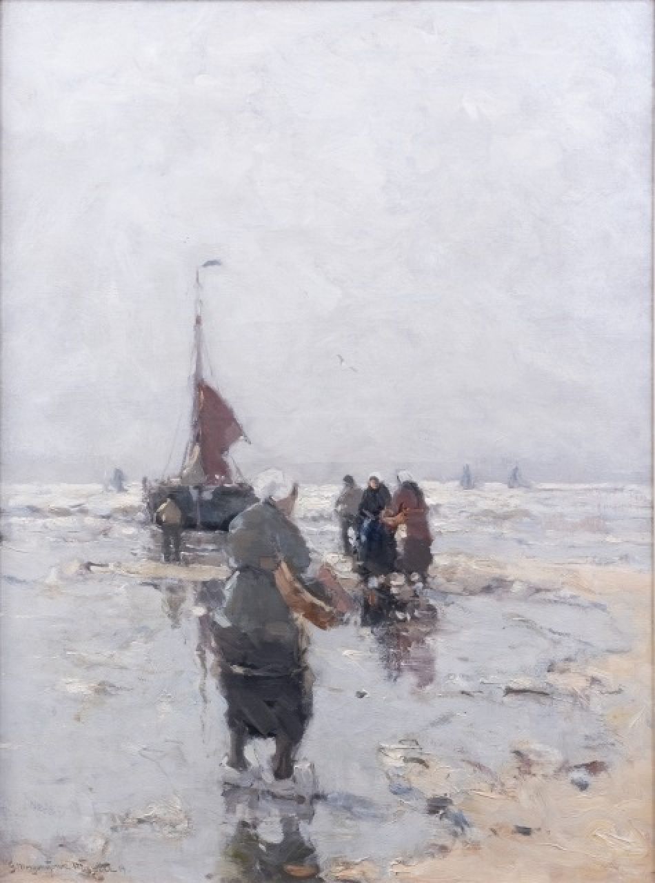 Munthe G.A.L.  | Gerhard Arij Ludwig 'Morgenstjerne' Munthe | Schilderijen te koop aangeboden | Vissersvrouwen aan het strand, Katwijk, olieverf op doek 77,3 x 57,2 cm, gesigneerd linksonder en gedateerd '19