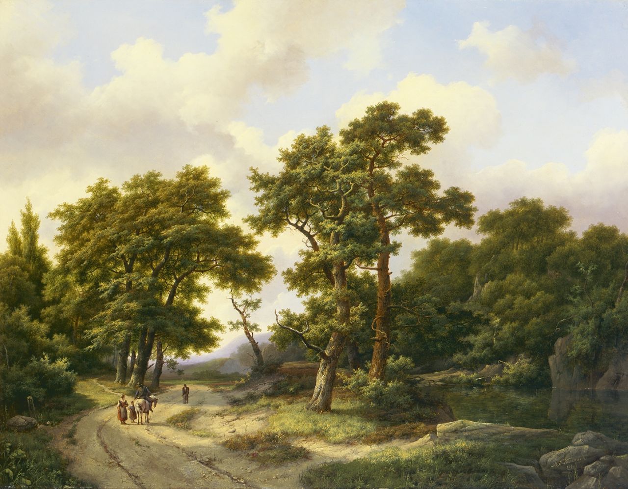 Koekkoek I M.A.  | Marinus Adrianus Koekkoek I, Wandelaars op een bospad, olieverf op doek 61,2 x 79,0 cm, gesigneerd rechtsonder en gedateerd 1861