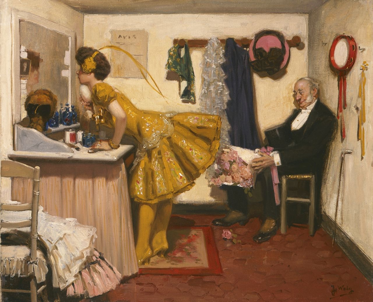 Wely J.  | Jacques Wely, Petite Amie ('t gevallen roosje'), olieverf op doek 49,7 x 60,7 cm, gesigneerd rechtsonder en gedateerd 1890