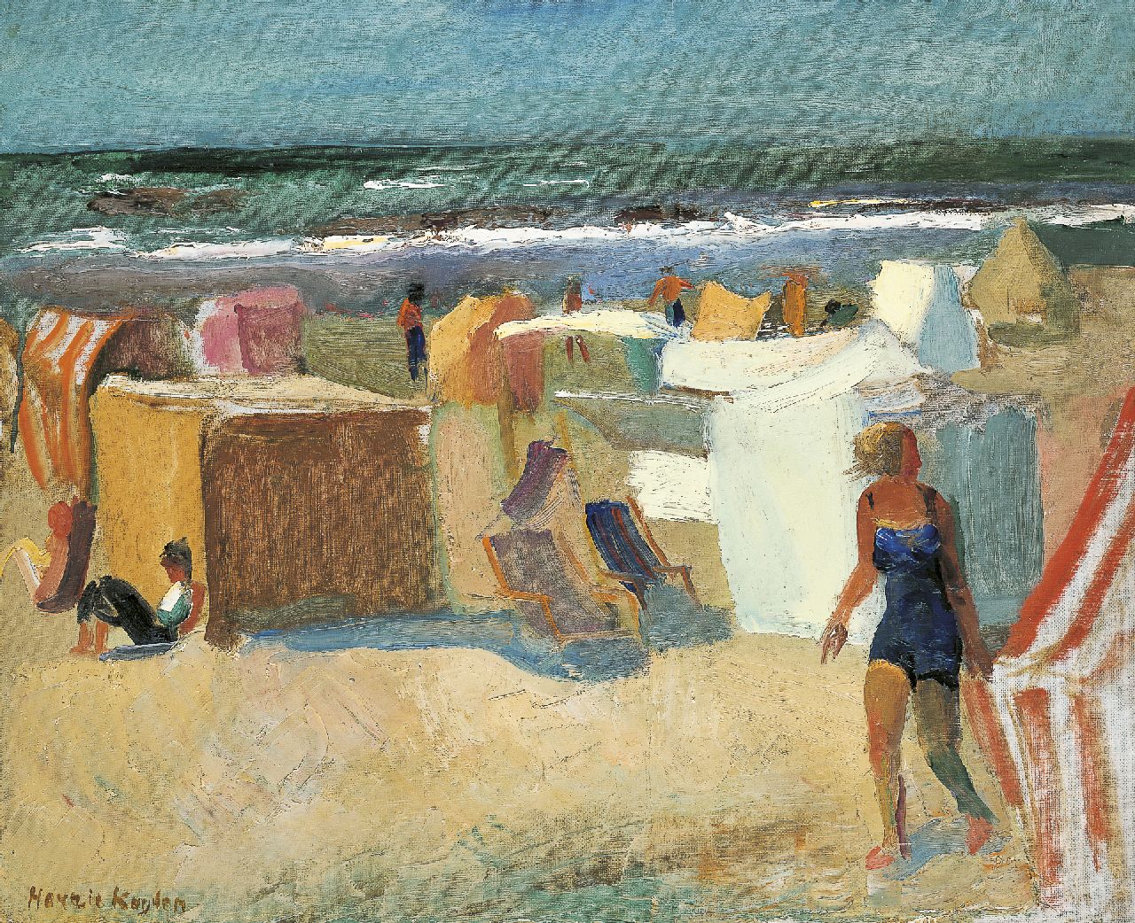 Kuijten H.J.  | Henricus Johannes 'Harrie' Kuijten, Strand Bergen aan Zee, olieverf op doek 45,0 x 55,5 cm, gesigneerd linksonder