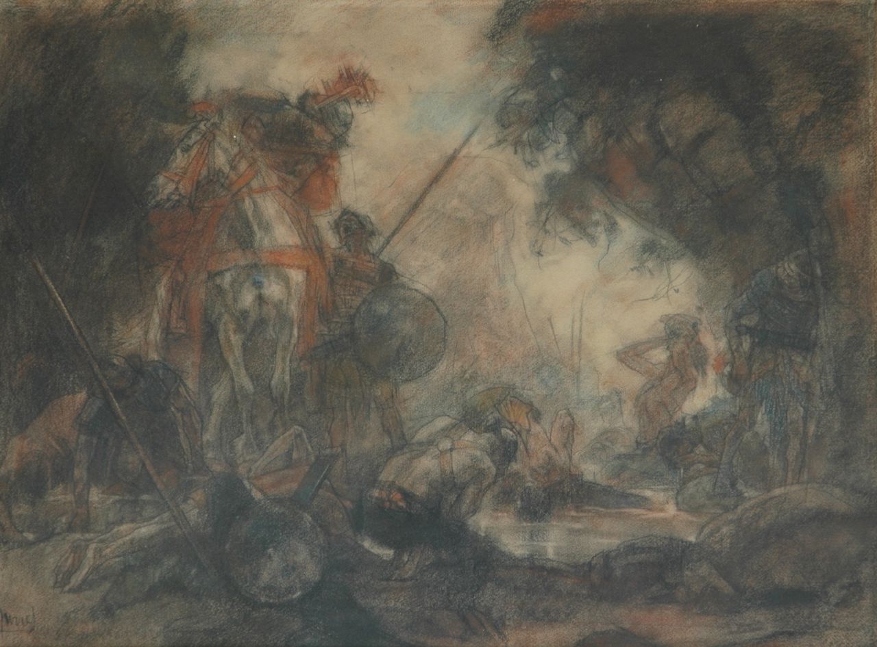 Jurres J.H.  | Johannes Hendricus Jurres, Na de strijd, pastel op papier 54,2 x 73,2 cm, gesigneerd linksonder