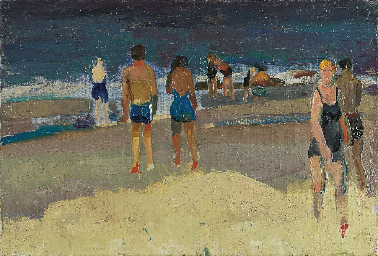 Kuijten H.J.  | Henricus Johannes 'Harrie' Kuijten, Aan het strand, olieverf op doek 28,2 x 41,3 cm, gesigneerd rechtsonder