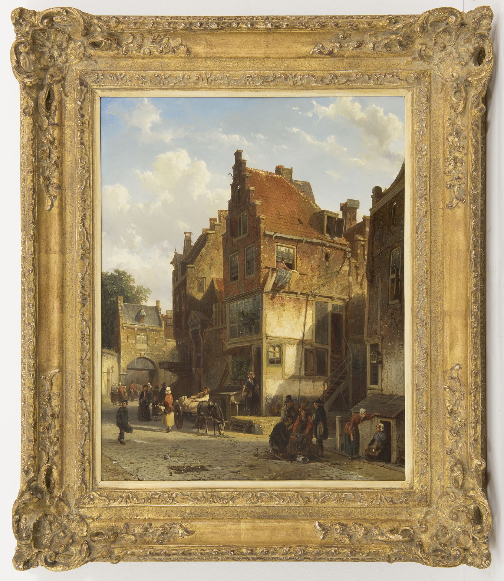stap in bovenstaand Interpunctie Cornelis Springer | Schilderijen vh. te Koop | Bedrijvigheid in een Oud-Hollands  straatje