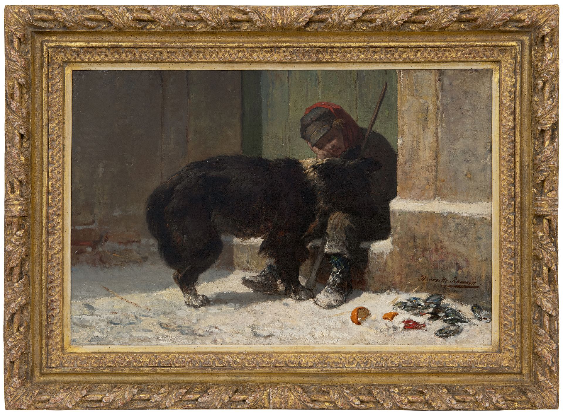 Onderdrukker Tol Verbetering Henriette Ronner | Schilderijen te Koop | Jongen met zijn hond in de sneeuw