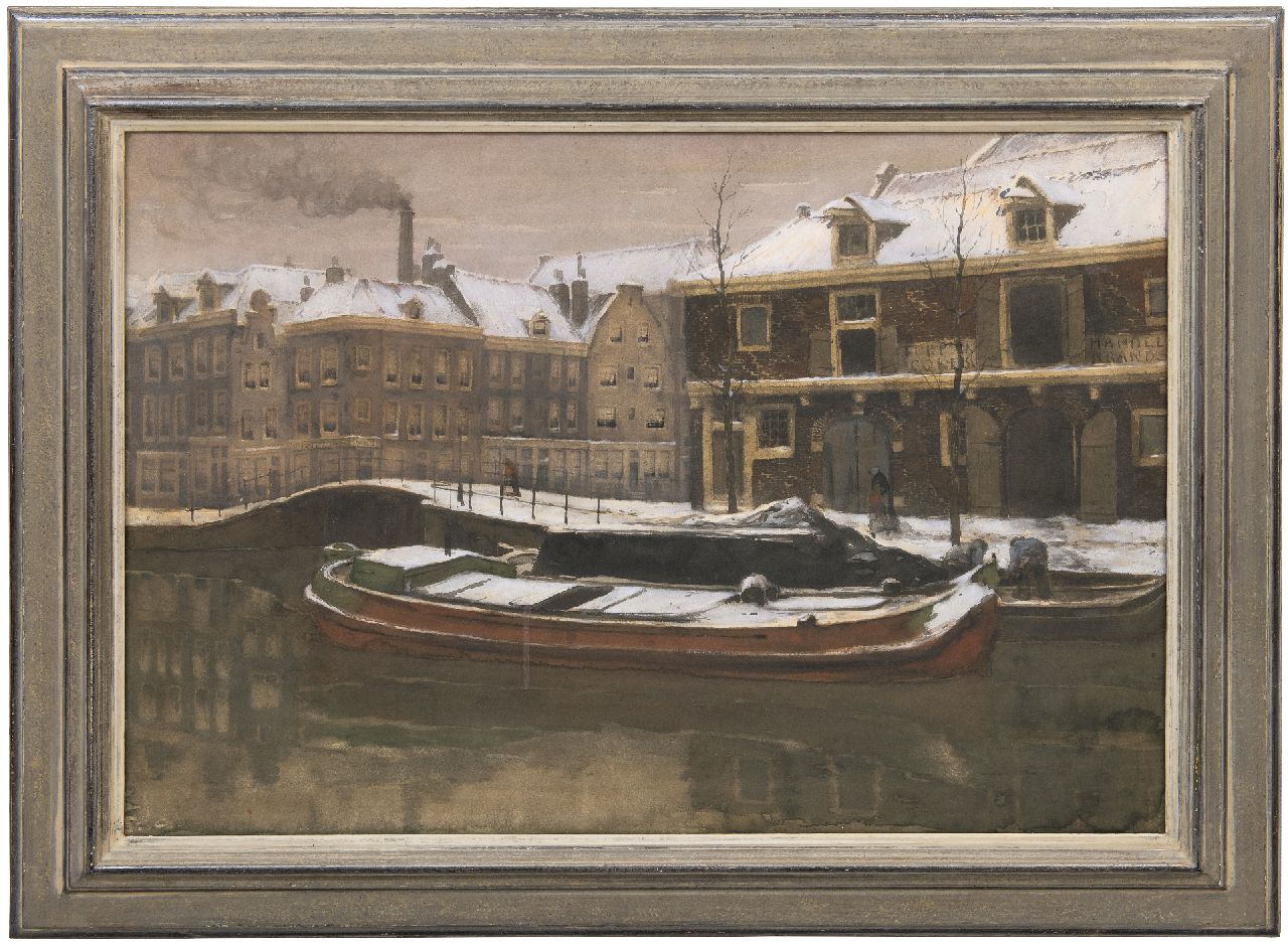 Witsen W.A.  | 'Willem' Arnold Witsen | Aquarellen en tekeningen te koop aangeboden | Gezicht op een winterse gracht, aquarel op papier 56,0 x 78,7 cm