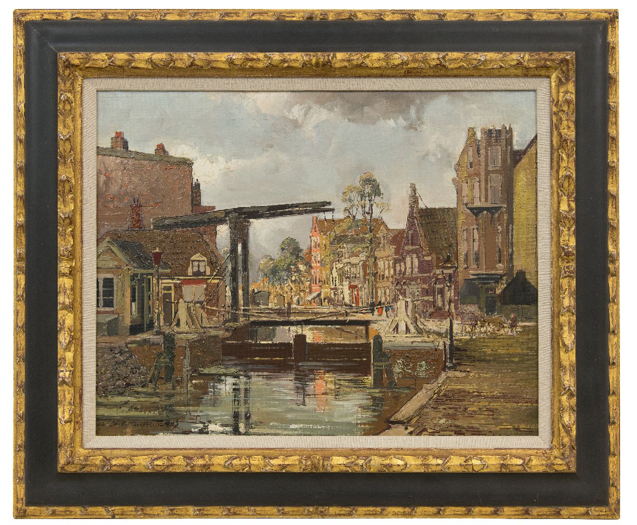 Melcher Tilmes J.H.  | Jan Hermanus Melcher Tilmes | Schilderijen te koop aangeboden | Brug over de Schinkel, de Sluis bij de Overtoom Amsterdam, olieverf op doek 35,2 x 44,7 cm, gesigneerd linksonder