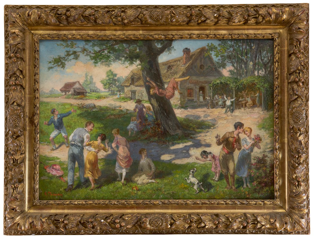 Thevenin L.V.  | Louis Victor Thevenin | Schilderijen te koop aangeboden | Lente in het dorp, olieverf op doek 38,1 x 55,2 cm, gesigneerd linksonder