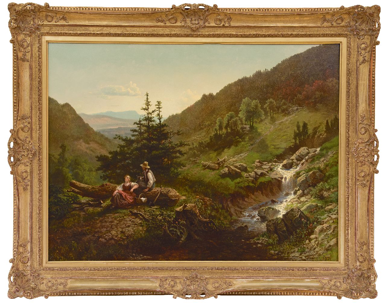 Luppen J.G.A. van | 'Joseph' Gérard Adrien van Luppen | Schilderijen te koop aangeboden | Arcadisch landschap met herderspaar, olieverf op doek 76,2 x 101,2 cm, gesigneerd rechtsonder