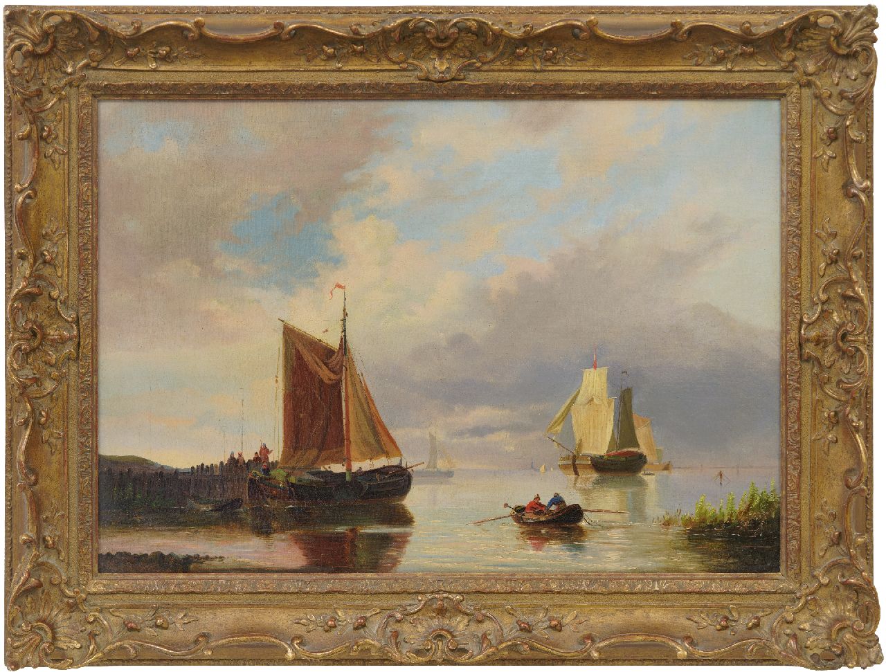 Hendriks G.  | Gerardus 'George Henry' Hendriks, Zeilschepen op kalme zee, olieverf op doek 43,0 x 61,0 cm, gesigneerd rechtsonder