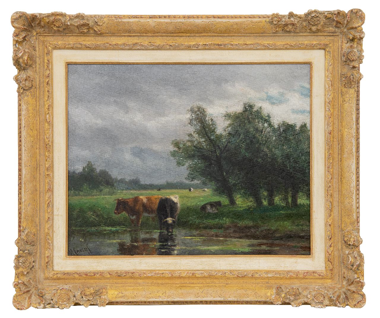 Savrij H.  | Hendrik Savrij, Koeien aan de slootkant, olieverf op doek 37,0 x 47,2 cm, gesigneerd linksonder