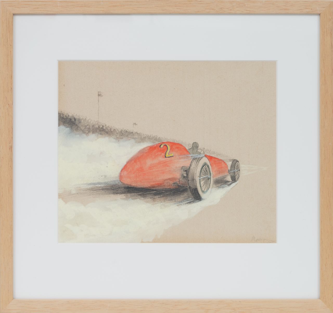 Onbekend   | Onbekend | Aquarellen en tekeningen te koop aangeboden | Raceauto nr. 2 in actie (set van 5), potlood, aquarel en gouache op papier 19,4 x 25,0 cm, gesigneerd rechtsonder